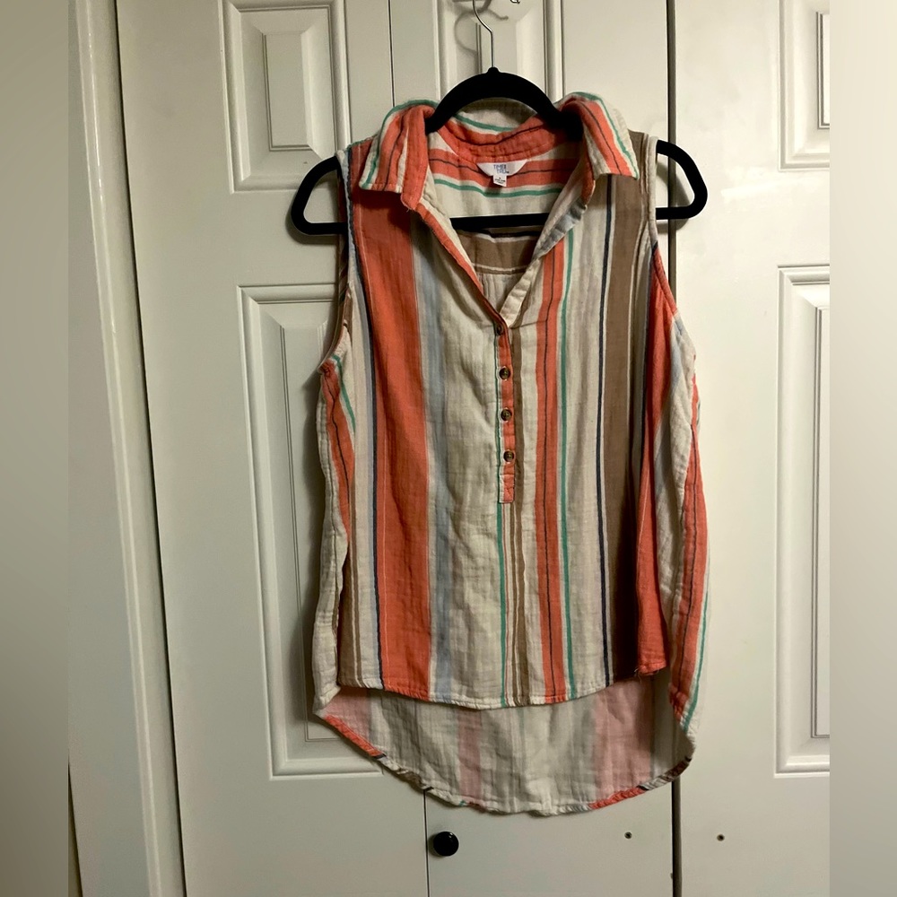 Time and tru coral an mint striped button up tank